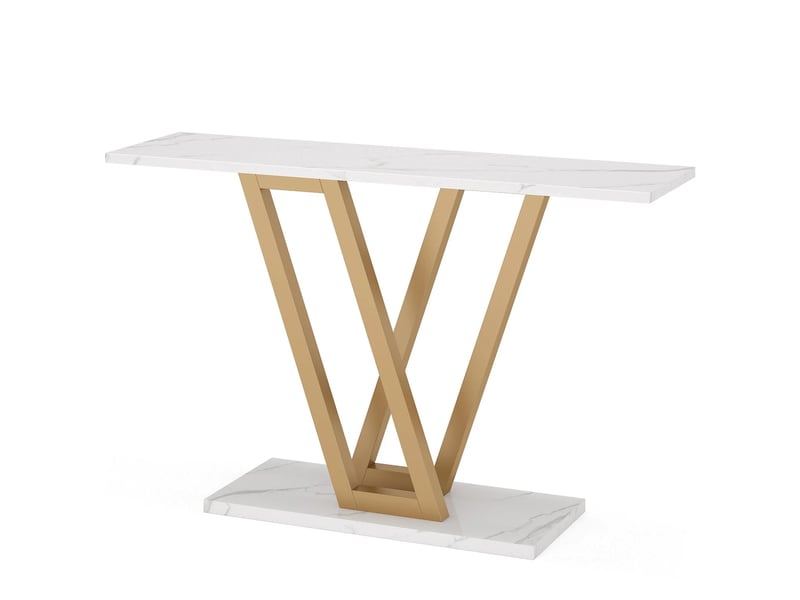  Table console d'entrée en mdf et métal blanc et doré 110x30x80 cm  - Conforama A