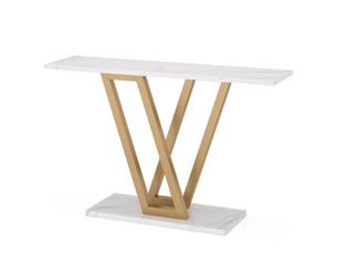 Table console d'entrée en mdf et métal blanc et doré 110x30x80 cm
