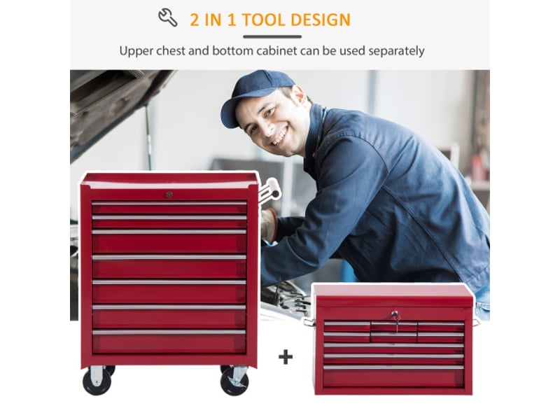 Servante d’atelier mobile en métal rouge, caisse à outils robuste pour atelier et garage - Conforama E