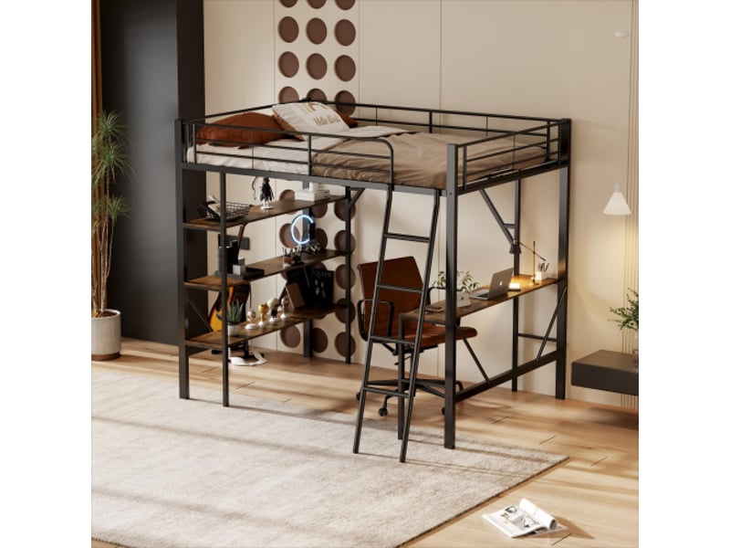  Lit mezzanine 90x200 cm coloris noir métal lit enfant noir - Conforama E