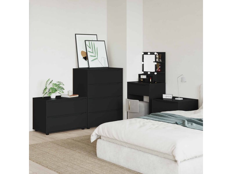  Armoire de rangement, commode de rangement 80 x 48 x 57 cm bois d'ingénierie noir  - Conforama D