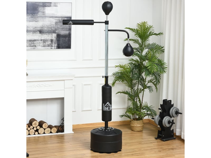 Sac de frappe autoportant 4 en 1 à hauteur réglable avec 2 balles, poteau et base, remplissable d'eau ou de sable, 88 x 50 x 160-230 cm, noir - Conforama D