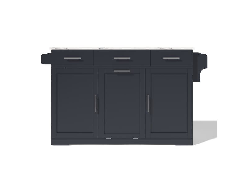 Îlot de cuisine mobile gris en mdf, plateau rabattable, meuble poubelle, roulettes verrouillables, 136 × 50 (75) × 92 cm - Conforama A