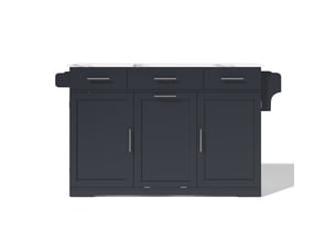 Îlot de cuisine mobile gris en mdf, plateau rabattable, meuble poubelle, roulettes verrouillables, 136 × 50 (75) × 92 cm