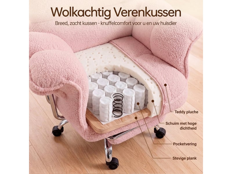  Dowinx fauteuil gaming ergonomique avec repose-pieds, ressorts ensachés, revêtement teddy fleece, charge max. 181 kg,rose  - Conforama B