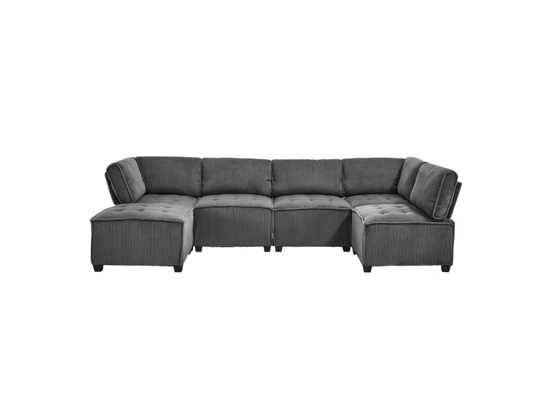  Canapé d'angle panoramique convertible 6 places velours gris canapé d'angle gris - Conforama A