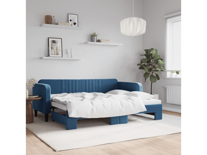 Lit adulte ; lit de jour avec gigogne bleu 80x200 cm  - Conforama C