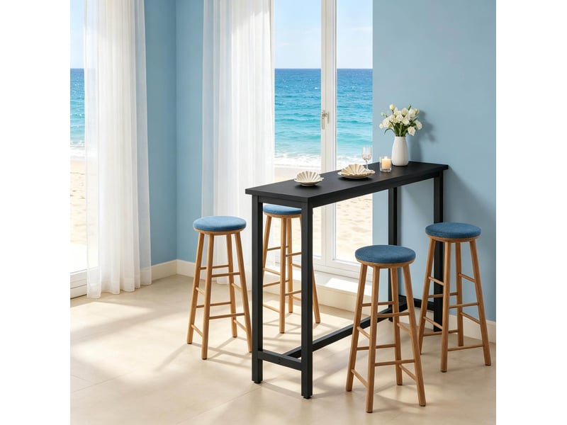  Table haute avec piètement métallique et pieds réglables style industriel pour cuisine et salle à manger noir  - Conforama E