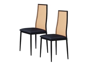 Lot de 2 chaises de salle à manger - 44x43x97.5cm - dossier haut en rotin & assise rembourrée, pieds métal - noir