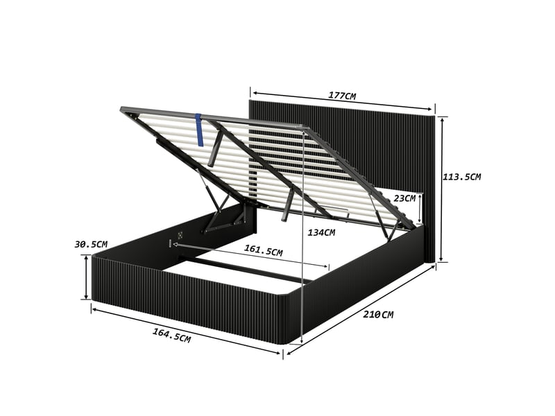  Lit coffre 160 x 200 cm avec sommier à lattes et système hydraulique noir  - Conforama C