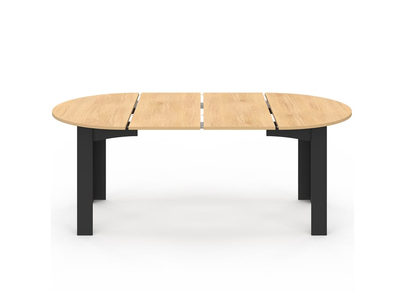 Table à manger extensible ronde dona 4-10 personnes noire plateau façon hêtre 110-200 cm  - Conforama D