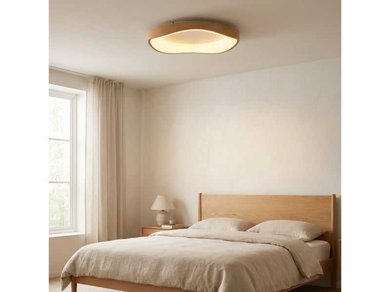 Plafonnier led ondulé ø50 cm 40w 5000 lm cct 3000k-6000k métal effet bois avec diffuseur acrylique, design moderne nordique  - Conforama C