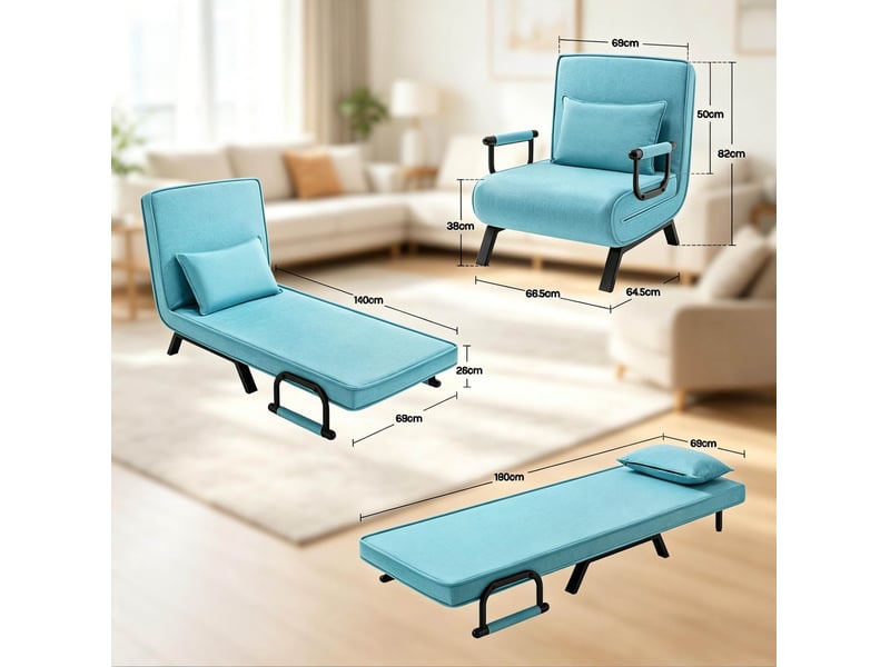  Fauteuil convertible tcqpz 3 en 1 pliable en lit simple dossier réglable 80 x 74 x 82 cm tissu bleu métal  - Conforama C