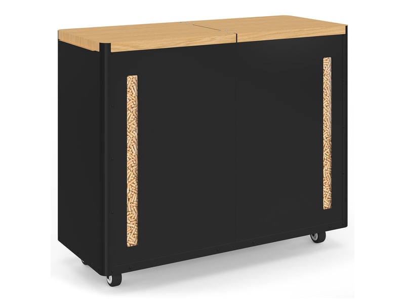  Double réservoir à granulés 60 kg noir et bois rangement à pellets et accessoires 73 x 30 x 60 cm  - Conforama A