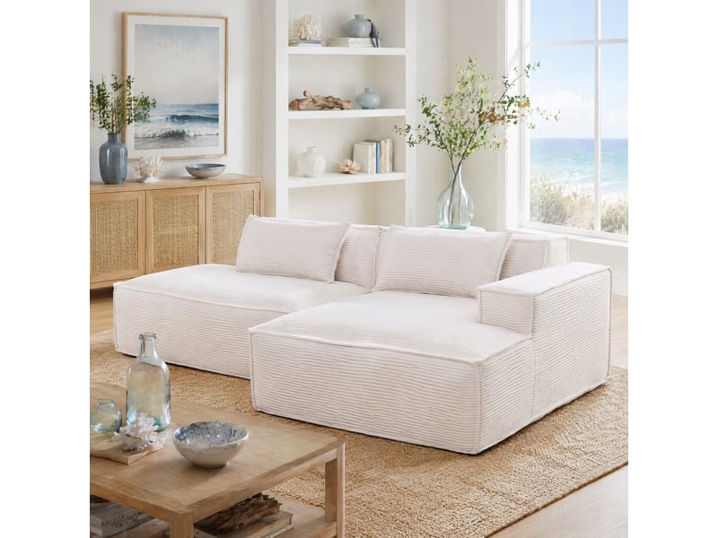  Canapé 2 places ulevr fixe 233 cm avec 2 coussins, assise souple à ressorts ensachés, polyester beige  - Conforama E