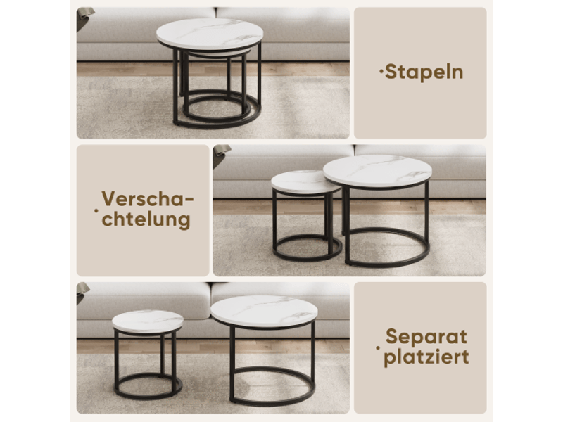 Table basse gigogne blanche 2 pièces – cadre métallique rond 60 cm, moderne – salon, chambre, bureau, petit espace - Conforama D