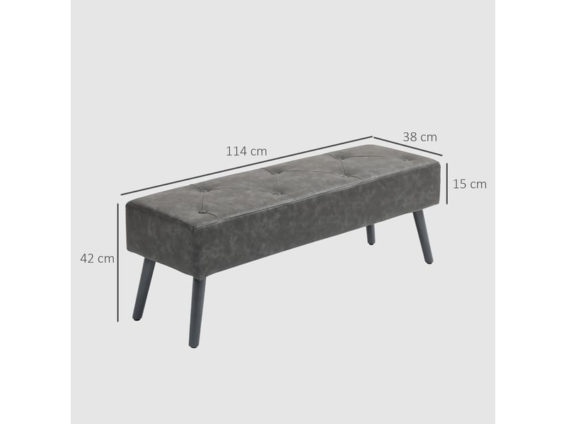  Banc de chevet avec pieds en bois et assise rembourrée, 114 x 38 x 42 cm, gris  - Conforama E