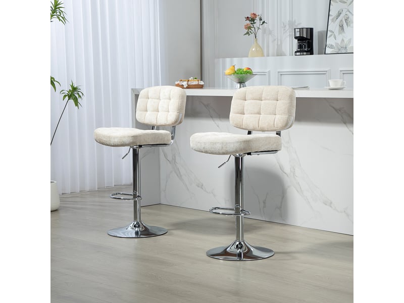  Lot de 2 tabourets de bar avec dossier, hauteur réglable et repose-pieds, cadre en acier, charge 120 kg, beige  - Conforama D