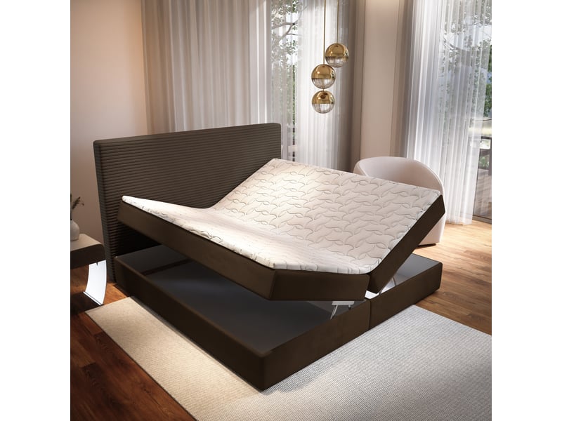  Boxspring giarro 200x200 cm, lit complet avec matelas, marron  - Conforama C