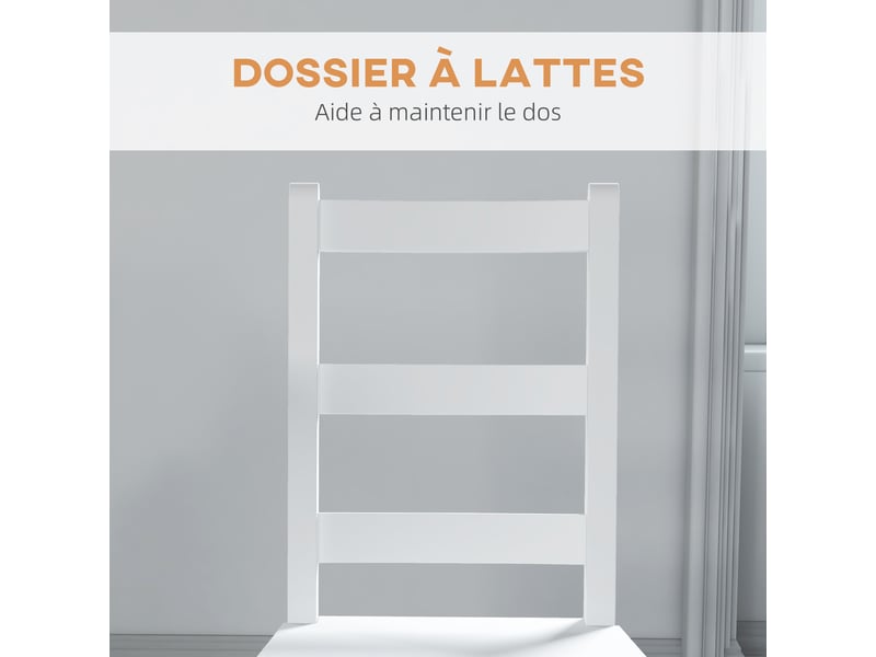  Lot de 2 chaises de salle à manger en bois massif de pin chaise de cuisine dossier lattes campagne esprit blanc  - Conforama E