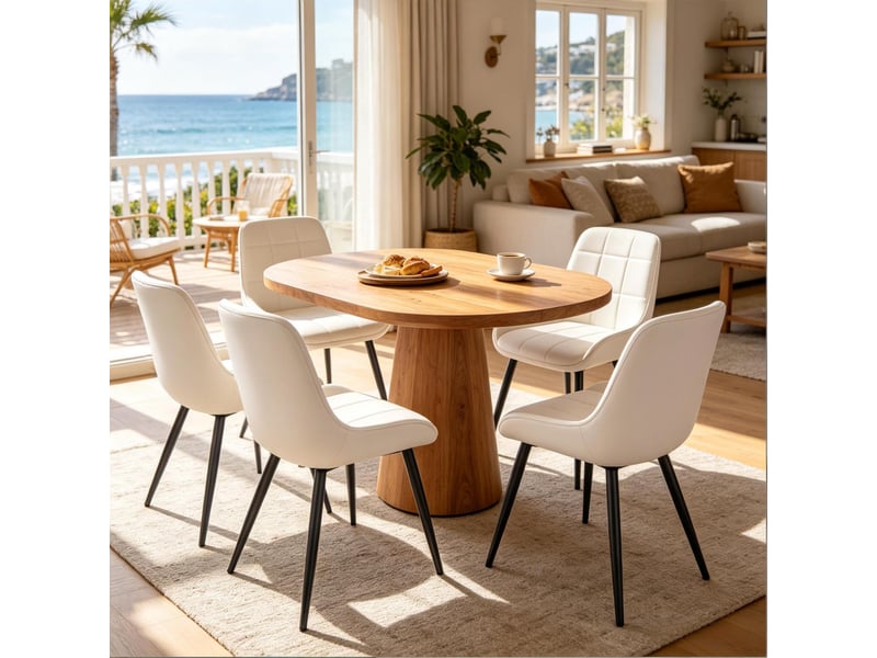  Lot de 4 chaises de salle à manger à dossier incurvé et assise rembourrée en velours blanc et métal noir  - Conforama E