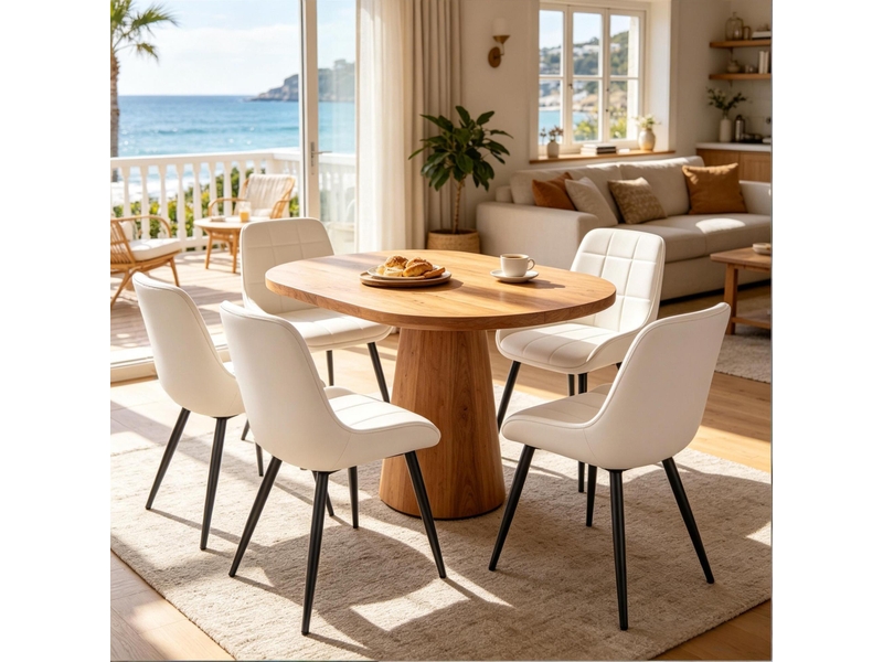  Lot de 4 chaises de salle à manger à dossier incurvé et assise rembourrée en velours blanc et métal noir  - Conforama E