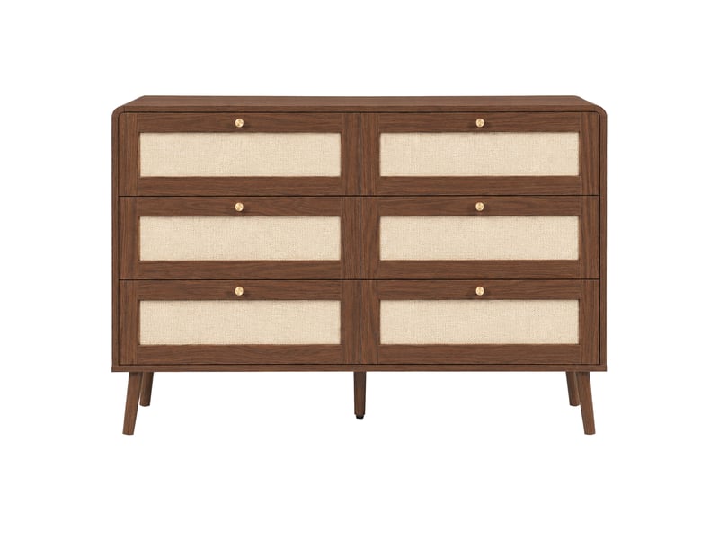 Commode noyer, 120 × 40 × 80 cm, mdf, avec 6 tiroirs, façades effet rotin, pour chambre et séjour, rangement quotidien - Conforama A