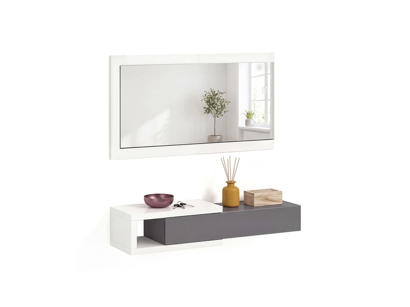  Armoire de couloir derek avec miroir blanco artik (blanco mate) - gris grafito 95 x 19 x 26 cm REC26A01AG - Conforama D
