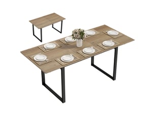 Table à manger extensible rectangle pour 6 à 8 personnes, table de cuisine avec rallonge 140-180 cm, effet bois naturel