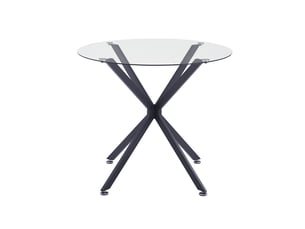 Table à manger ronde 80 cm en verre trempé, noire, pieds métal, 1-4 personnes