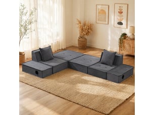 Canapé pouf 2 places 162×78×66 cm avec 2 coussins et poches de rangement - velours côtelé gris foncé