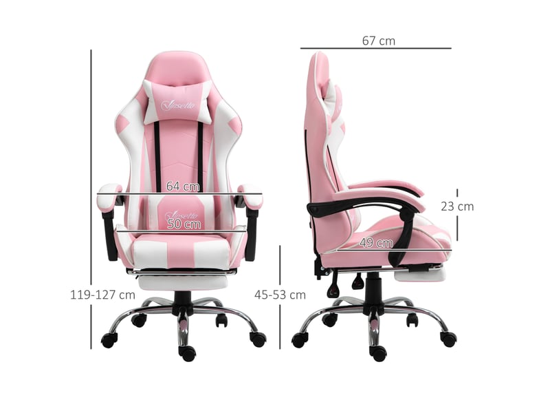  Fauteuil gaming gaming rose et blanc avec repose-pieds, réglable en hauteur  - Conforama C