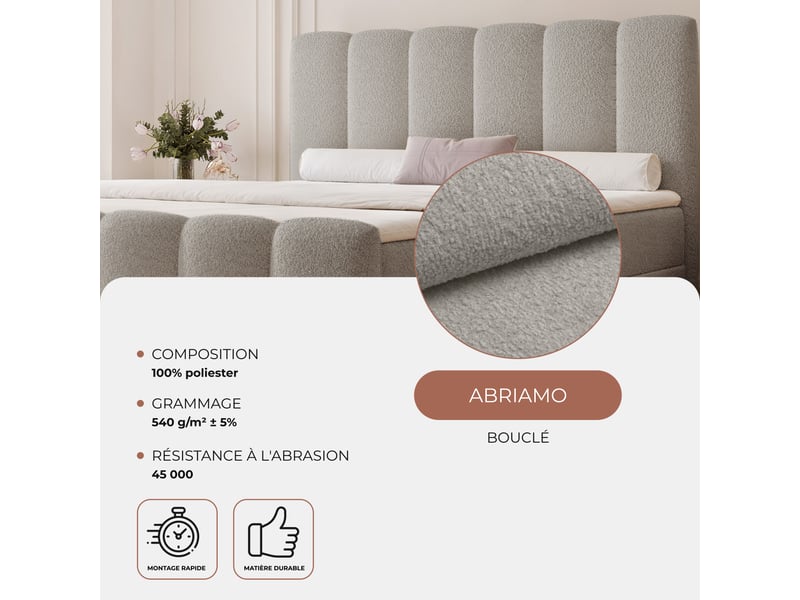 Lit adulte ferrero - 180x200 cm - avec matelas à ressorts - coffre de rangement à ouverture latérale - gris FERRERO - Conforama C