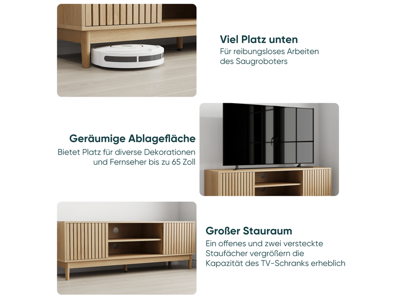 Meuble tv design latte effet chêne 2 portes 140x39x48cm - Conforama D