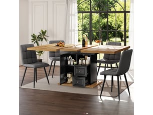 Table à manger extensible 110-140x80x75 cm avec rangement intégré, plateau mdf et structure métal, couleur naturel
