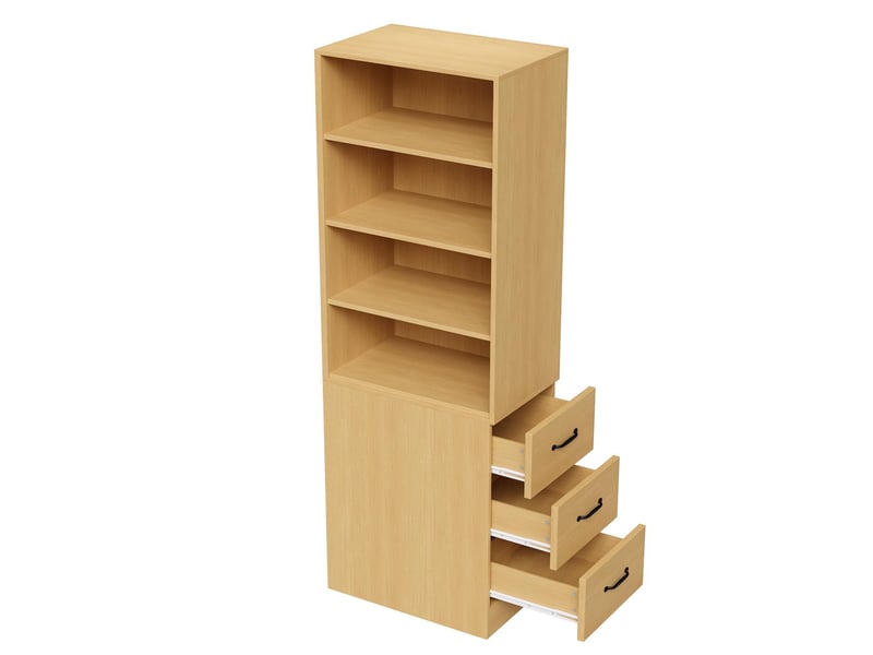  Bibliothèque 3 tiroirs et 4 niches en panneau de particules coloris chêne 60x38x180 cm N880P3183334O - Conforama E