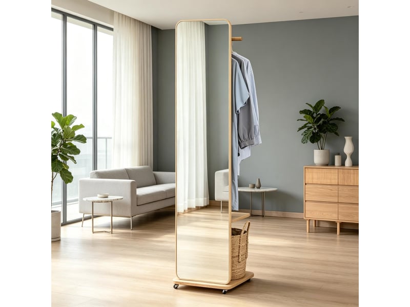 Miroir dressing sur pied avec portant à vêtements, compact et mobile - Conforama B