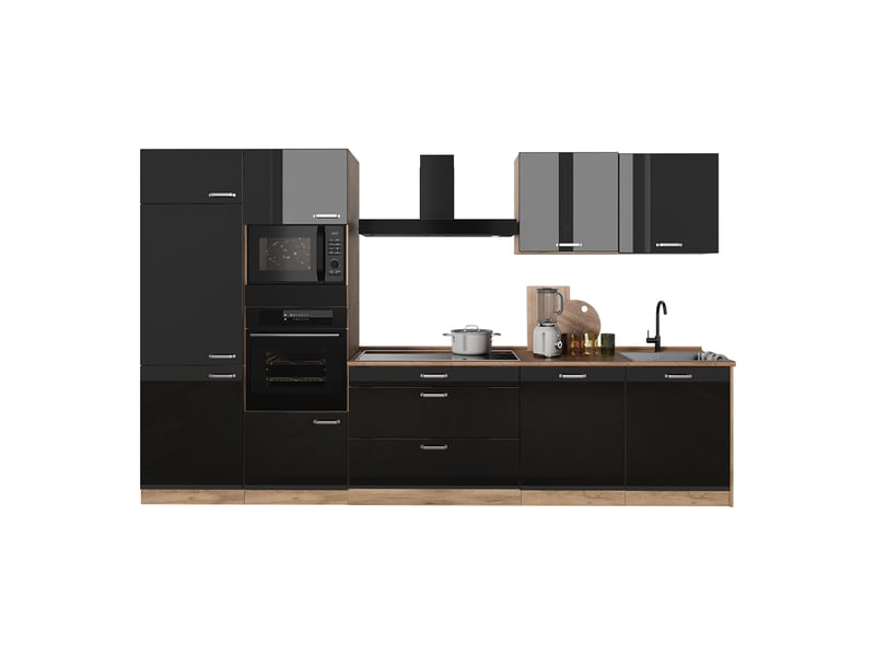  Vicco cuisine, noir haute brillancechêne doré, 340cm plan de travail chêne doré  - Conforama E