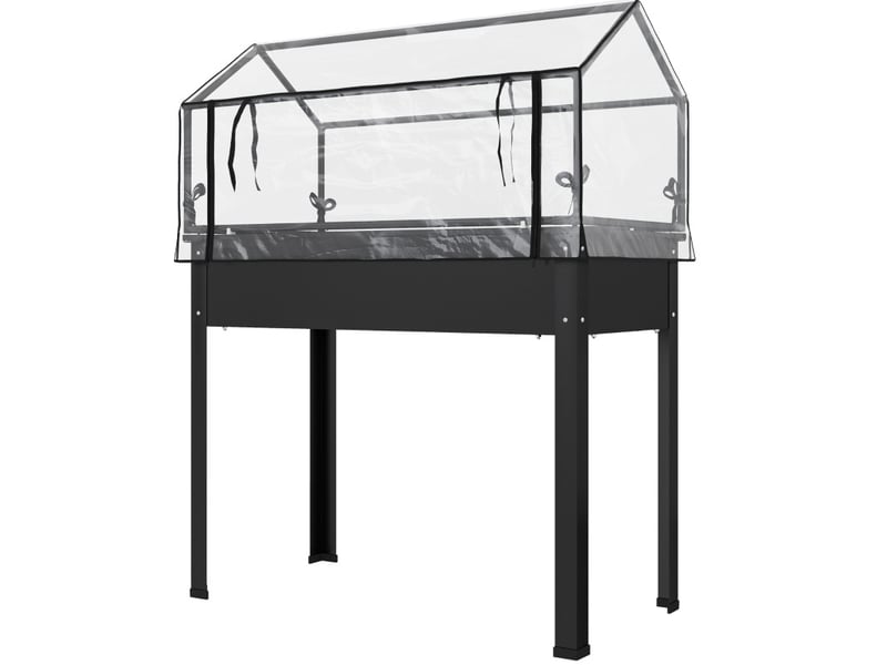  Jardinière surélevée avec serre 100 x 48 x 124 cm – noire – drainage et toit transparent  - Conforama A