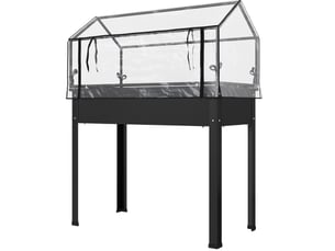 Jardinière surélevée avec serre 100 x 48 x 124 cm – noire – drainage et toit transparent