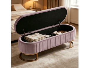 Banc coffre tcqpz en velours rose 129,5 x 42 x 46 cm avec rangement intérieur pieds métal doré