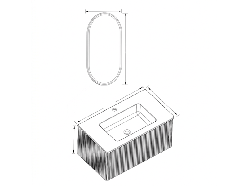  Ensemble meuble salle de bain 80 cm suspendu chêne avec miroir ovale led  - Conforama E
