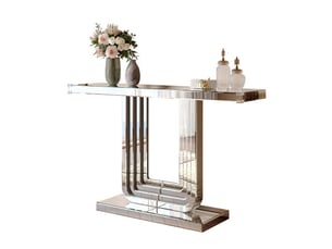 Console miroir 120 cm argentée, base en u stable, résistance aux rayures, facile d'entretien, luxe pour salon
