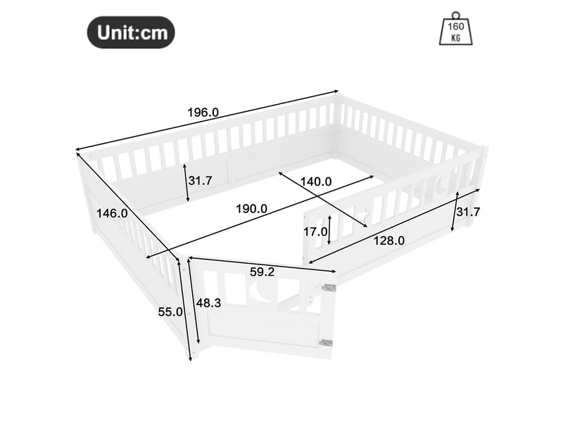  Lit enfant à barrières 140 x 190 cm blanc en bois de pin et contreplaqué  - Conforama E