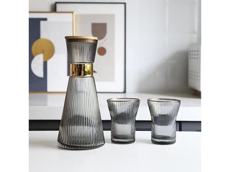  Carafe eau en verre pichet eau élégant pour les occasions spéciales avec 2 tasse  - Conforama B