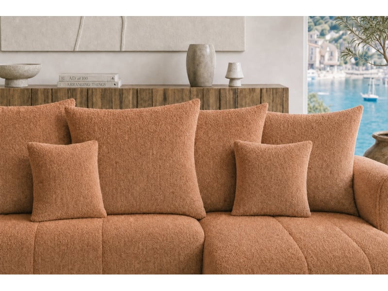  Cassis - canapé d'angle convertible tissu chenille 3 places terracotta  - Conforama D