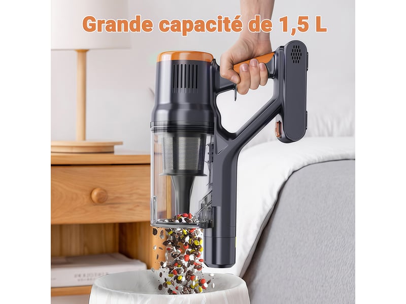  Aspirateur balai blossom dsv112a-sans fil pliable-253555kpa 65min-écran led-lampe vert anti-poussière cachée-or  - Conforama D