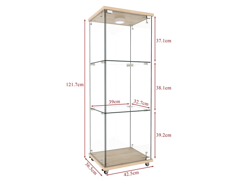  Vitrine 1 porte 3 niveaux avec led mdf et verre effet bois 42.5x36.5x120 cm W5093P396415 - Conforama C