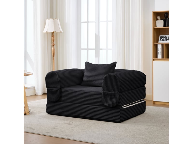 Fauteuil convertible 1 place 120.00×85.00×65.00 cm en velours côtelé avec coussin noir chicfurn - Conforama C