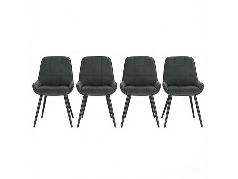  Lot de 4 chaises de salle à manger 52.5×43×81.5cm, gris foncé, métal, motif à carreaux, dossier courbé  - Conforama A
